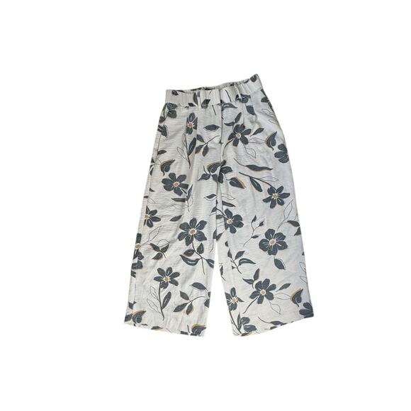 Haven & Blair London Pants - Haven & Blair White w/Floral Baggy Wide Leg And Flowing Pants‎ Beachy Size Small
